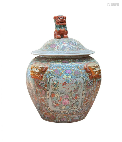 CHINESE FAMILLE ROSE GILT FOO LION JAR