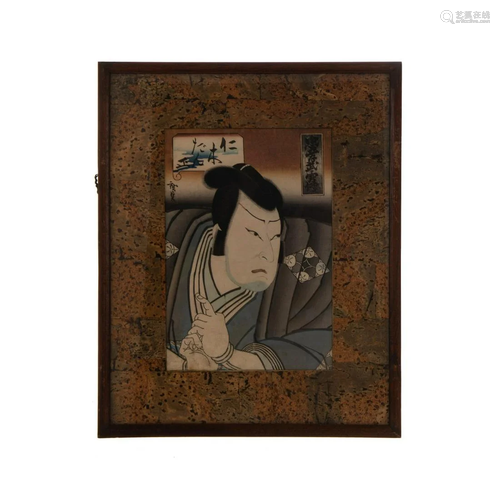 JAPANESE WOODBLOCK PRINT GREY KIMONO