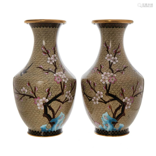 PAIR OF CHINESE CLOISONNE VASES