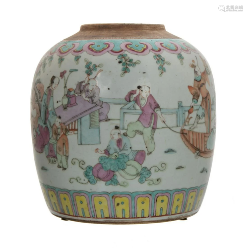 FAMILLE ROSE BOAT SCENE JAR