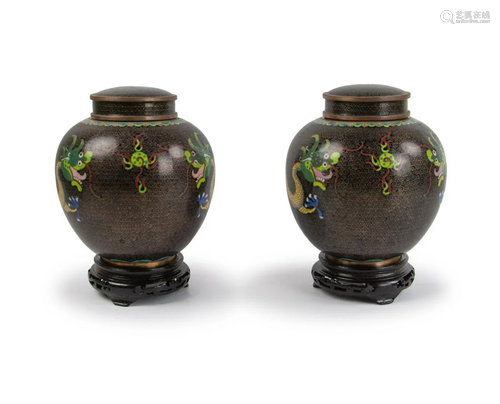 NOIRE CLOISONNE LIDDED JARS