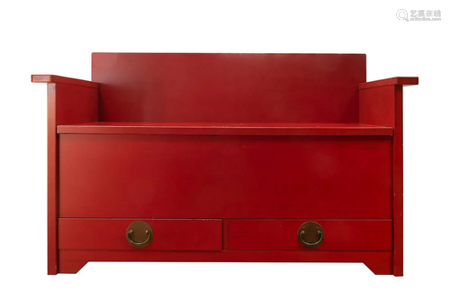 RED LACQUER BED STOOD/ CHAIR