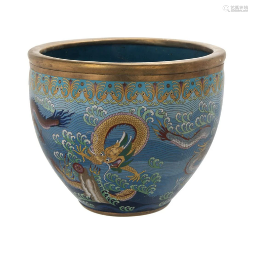 A LARGE CLOISONNE DRAGON BOWL