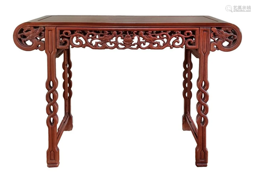 CHINESE HARDWOOD SCROLLING DRAGON TABLE