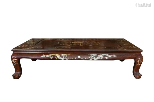 A LARGE MOTHER OF PEARL INLAYED LOW TABLE