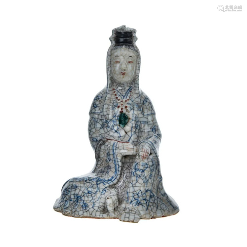 BLUE AND WHITE CRACKLE FIGURE OF GUAN YIN