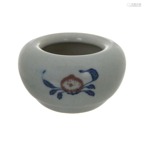 A CHINESE COPPER-RED AND UNDERGLAZE-BLUE INK POT