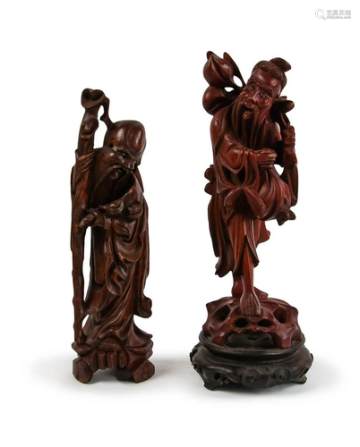 PAIR OF CHINESE WOOD CARVED FIGURES