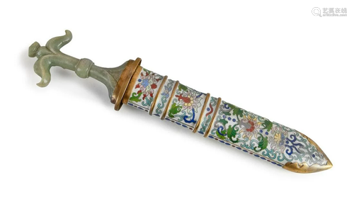 CLOISONNE SCABARD JADE HANDLE DAGGER