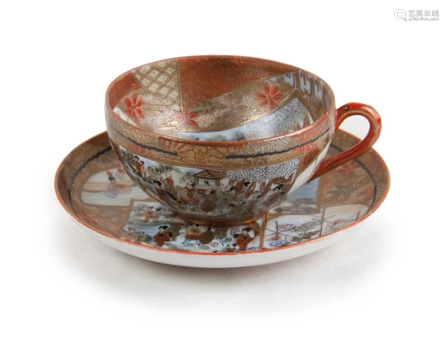 JAPANESE SATSUMA TEACUP AND SAUCER