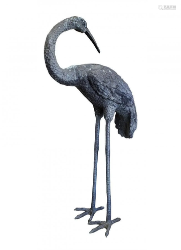 LARGE BRONZE FIGURE OF CRANE