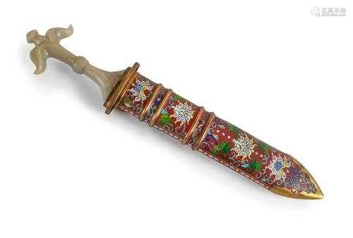 CLOISONNE SCABARD JADE HANDLE DAGGER