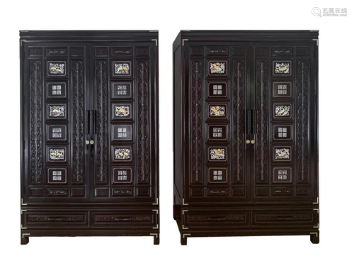 PAIR OF LARGE KOREAN MOTHER OF PEARL CABINETS