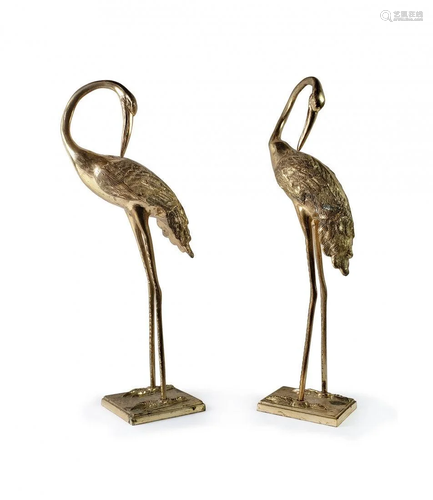 PAIR COPPER GILT CRANES