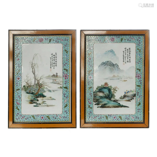 PAIR OF FAMILLE ROSE PORCELAIN PLAQUES