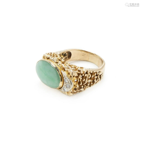 14k GOLD DIAMOND AND JADE MENS RING