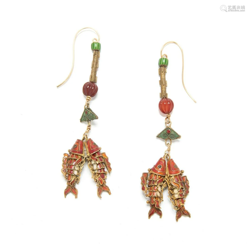 ANTIQUE ARTICULATED FISH EARRINGS