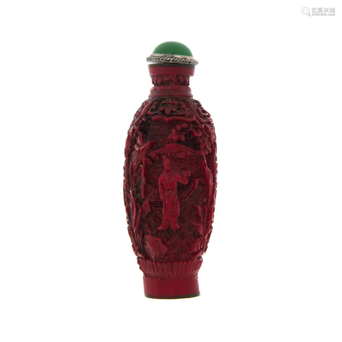 CINNABAR LACQUER SNUFF BOTTLE