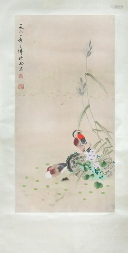 SCROLL PAINTING PAIR OF DUCKS, CHEN ZHI FU