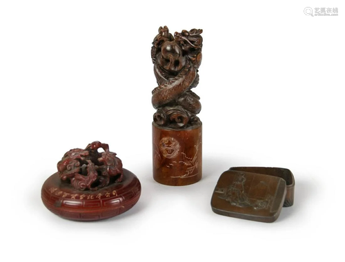 SET OF THREE CARVED DRAGON SCHOLARS