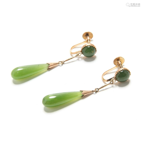 SCREW BACK JADE DROP EARRINGS