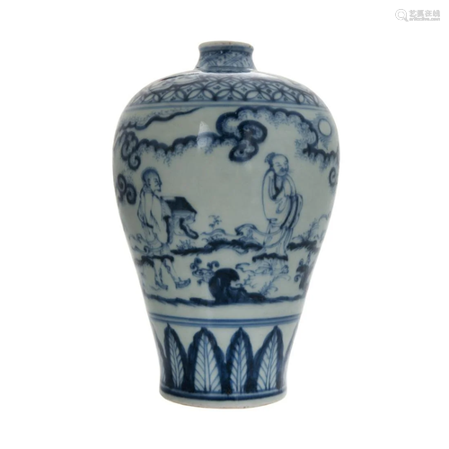 BLUE AND WHITE FIGURE VASE 