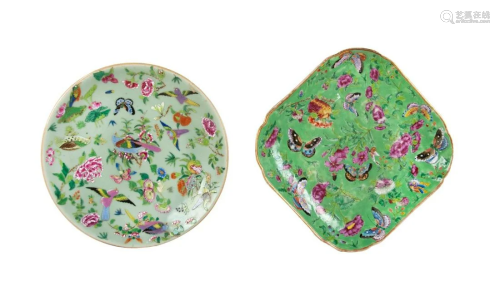 PAIR OF CHINESE GLEEN GLAZED BUTTERFLY DISHES