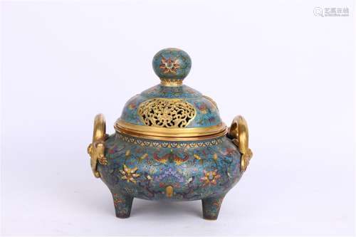 Copper Bodied Filigree Enamel Tripod Censer, Qing Dynasty