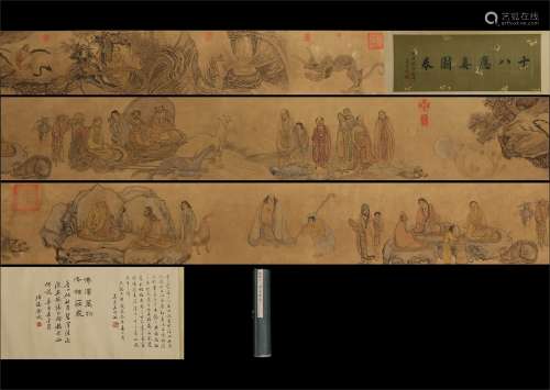 Handscroll : The Eighteen Arhats  by Wu Bin ,Ming Dynasty