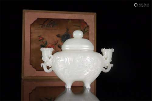 Hetian White Jade Tea Set with Character Story Design  ,Qing Dynasty