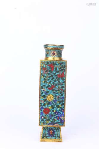 Cloisonne Square Cong-shaped Vase , Qing Dynasty