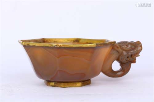 Gold-plated Agate Cup with Dragon Design , During Liao and Jin Dynasties