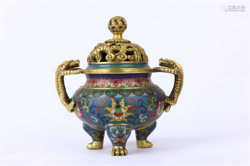 Copper Bodied Filigree Enamel  Censer with FLoral Design, Qing Dynasty