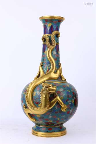 Copper Bodied Filigree Enamel  Vase with Dragon Design ,Qing Dynasty