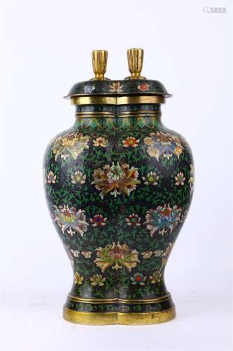 Copper Bodied Vase with Enamel  Flower Design ,Qing Dynasty