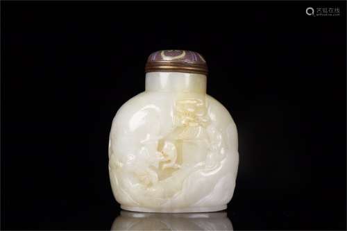 Old Collection.Hetian Jade Snuff Bottle with Character Story Design