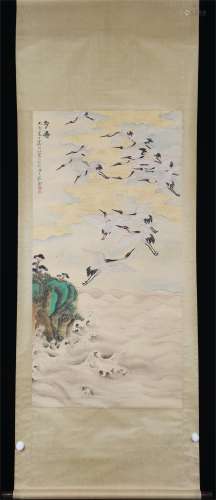 Vertical Painting : Cranes  by Jiang Hanting