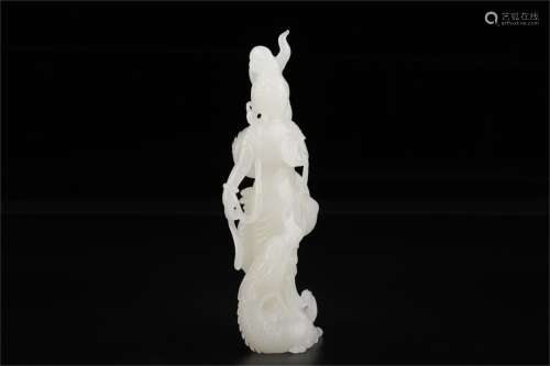 Hetian White Jade Statue of Avalokitesvara Riding on a Dragon  ,Qing Dynasty