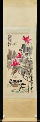 Vertical Painting : Mandarin Ducks  by Qi Baishi