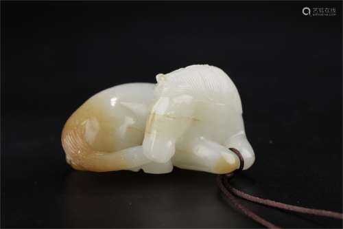 Hetian White Jade Ornament of a Lying  Horse , Qing Dynasty