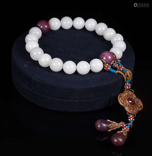 HETIAN JADE STRING BRACELET WITH 18 BEADS