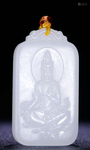 HETIAN JADE CARVED GUANYIN PATTERN TABLET