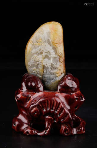 HETIAN JADE CARVED LANDSCAPE PATTERN PENDANT