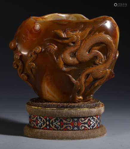 AGATE CARVED DRAGON PATTERN CONTAINER