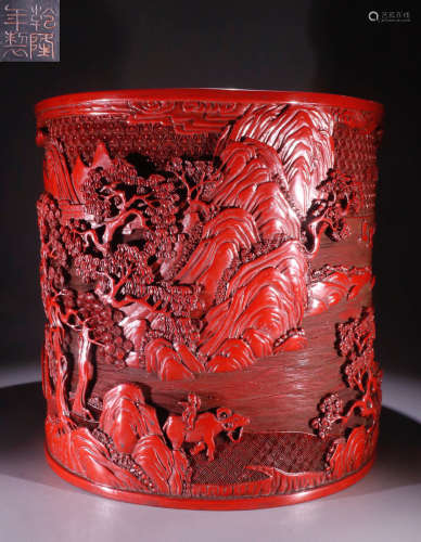 LACQUER CARVED BRUSH POT