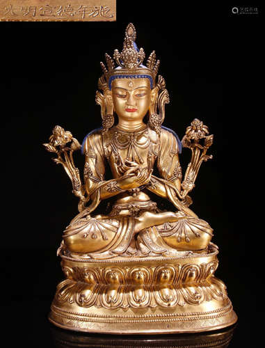 GILT BRONZE CAST TARA BUDDHA STATUE