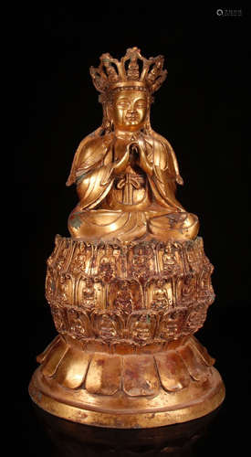 GILT BRONZE CAST GUANYIN BUDDHA STAUE