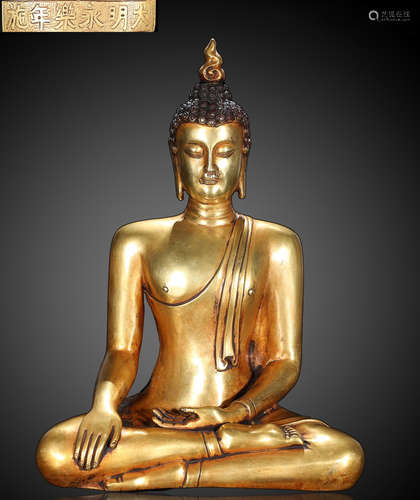 GILT BRONZE CAST SAKYAMUNI BUDDHA STATUE