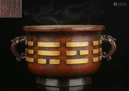 CHONGZHENNIANZHI MARK GILT BRONZE CENSER