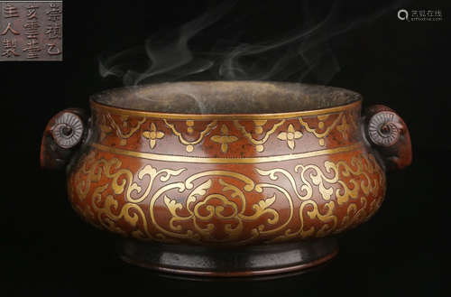 CHONGZHENNIANZHI MARK GILT BRONZE CENSER